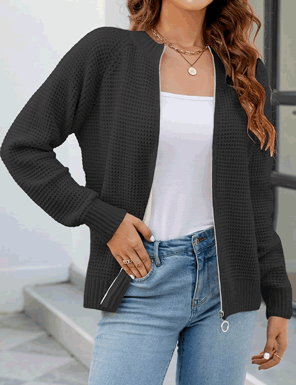 Stylish BRITANY Zip-Up Cardigan for Effortless Elegance - Lizabella Fashion