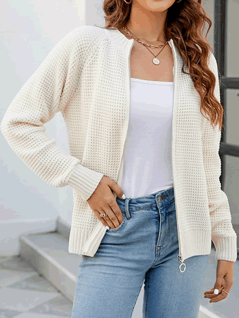 Stylish BRITANY Zip-Up Cardigan for Effortless Elegance - Lizabella Fashion