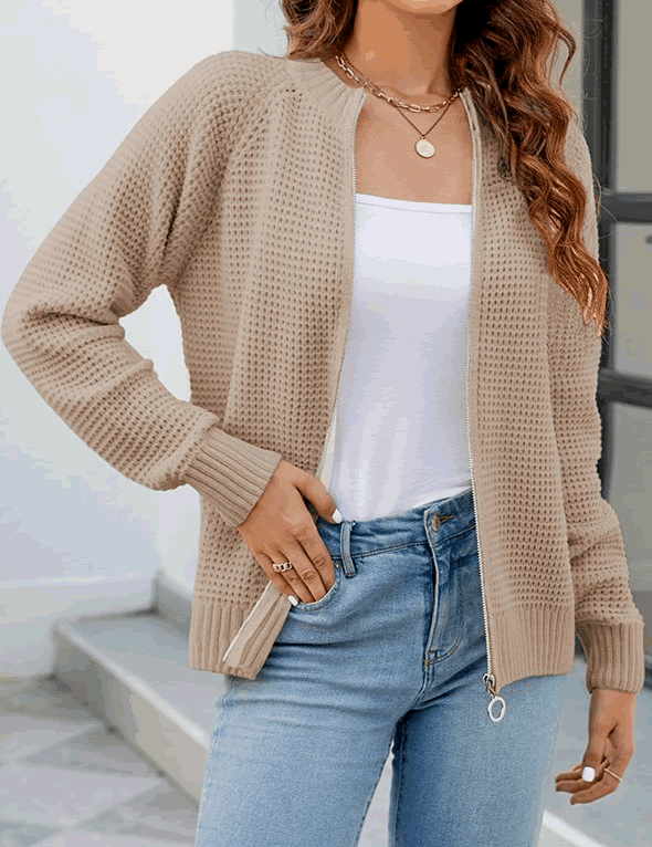 Stylish BRITANY Zip-Up Cardigan for Effortless Elegance - Lizabella Fashion