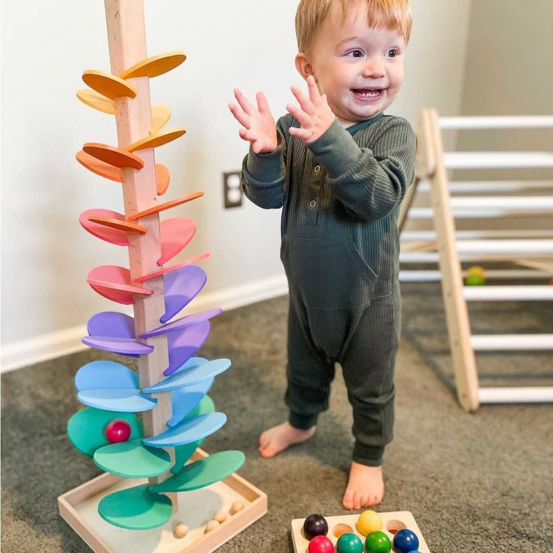 Torre di biglie arcobaleno – Giocattolo creativo in legno – Promuove colori e suoni per bambini dai 3 anni in su 1