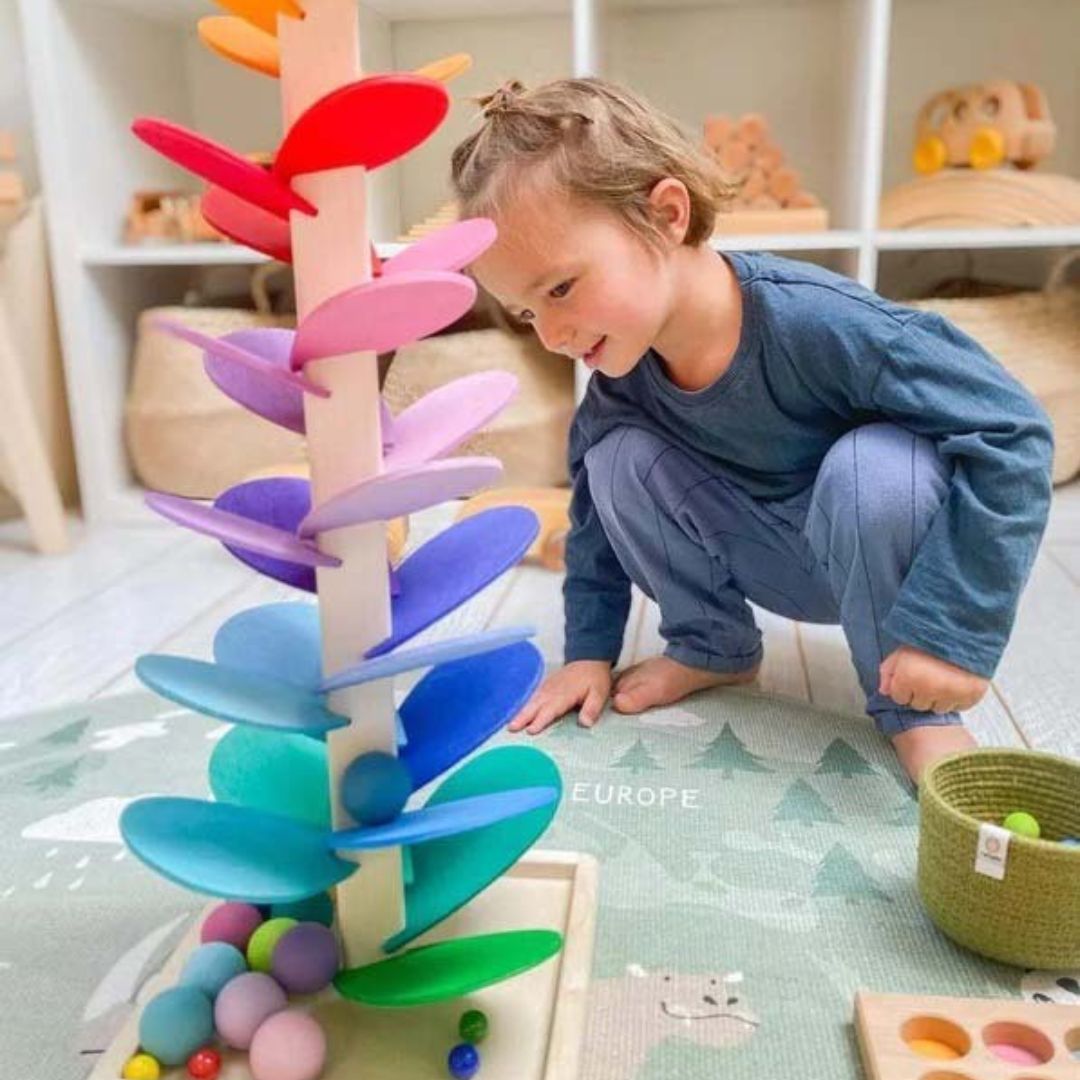 Torre di biglie arcobaleno – Giocattolo creativo in legno – Promuove colori e suoni per bambini dai 3 anni in su 3