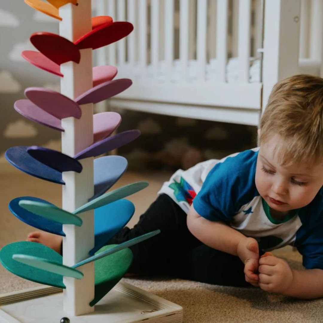 Torre di biglie arcobaleno – Giocattolo creativo in legno – Promuove colori e suoni per bambini dai 3 anni in su 5
