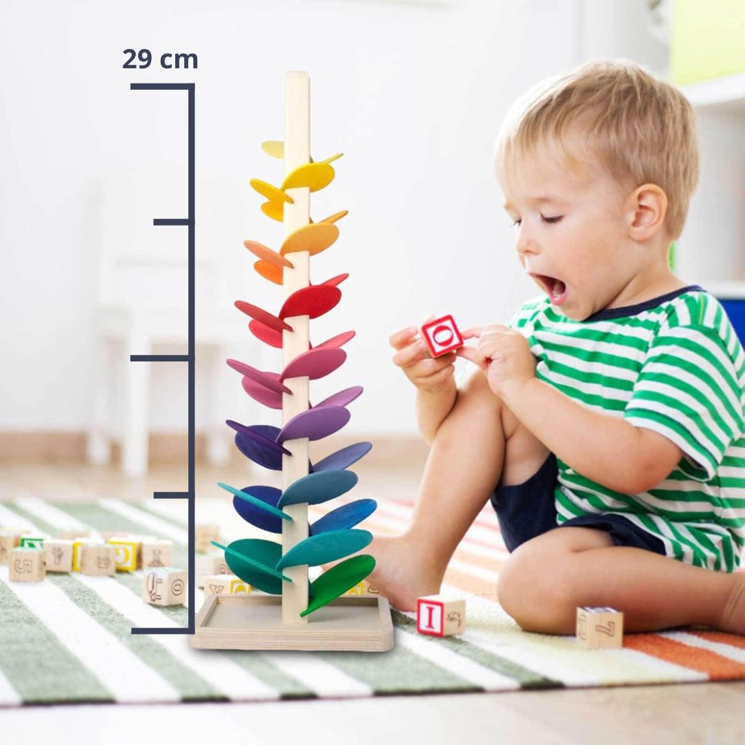 Torre di biglie arcobaleno – Giocattolo creativo in legno – Promuove colori e suoni per bambini dai 3 anni in su 7