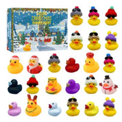 Set di 24 paperelle di gomma natalizie, colorate e decorate con cappelli e accessori festivi. Perfette per regali e decorazioni natalizie.