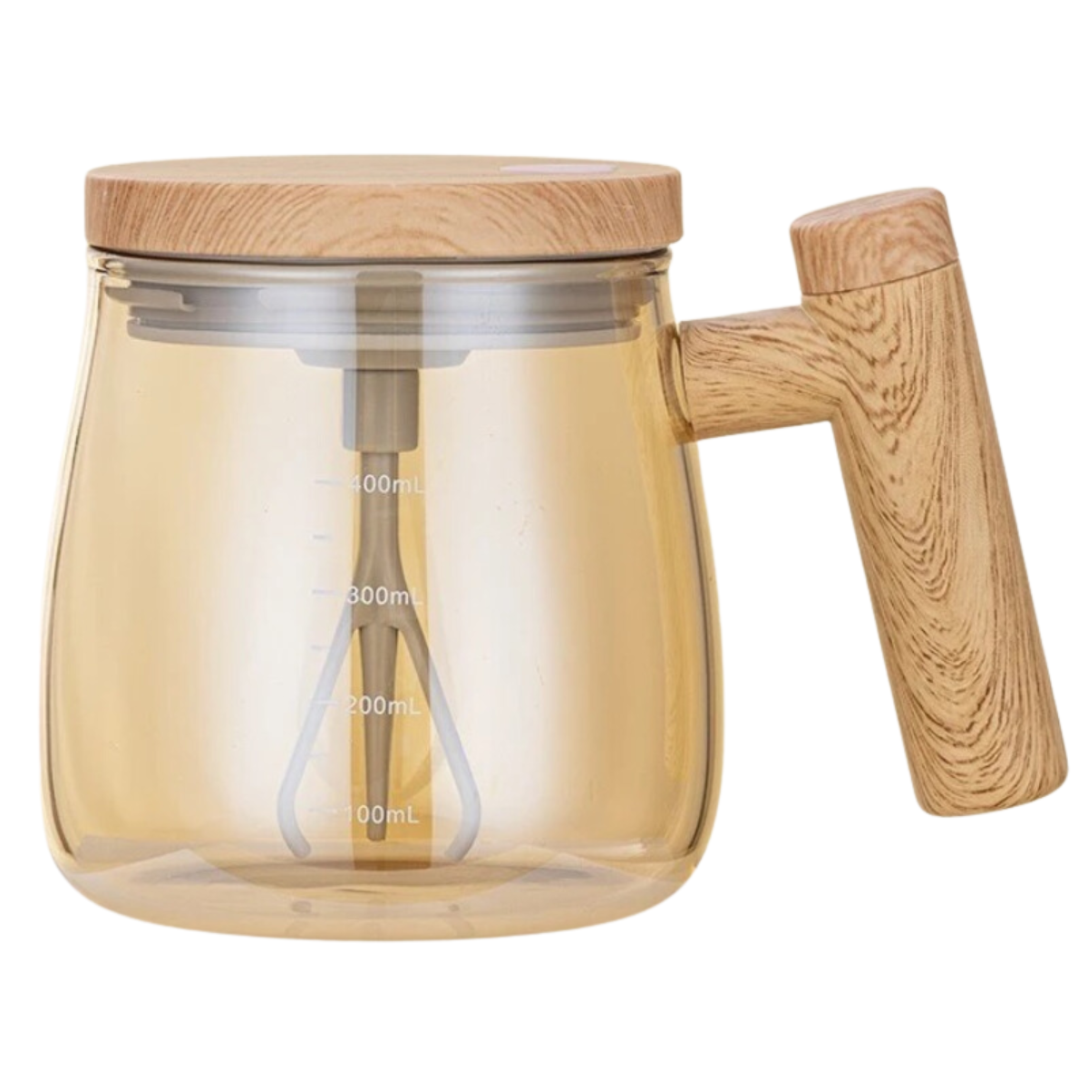 Caraffa in vetro trasparente con coperchio e manico in legno, capacità 600ml, design moderno, ideale per tè e caffè. Accessorio cucina elegante.