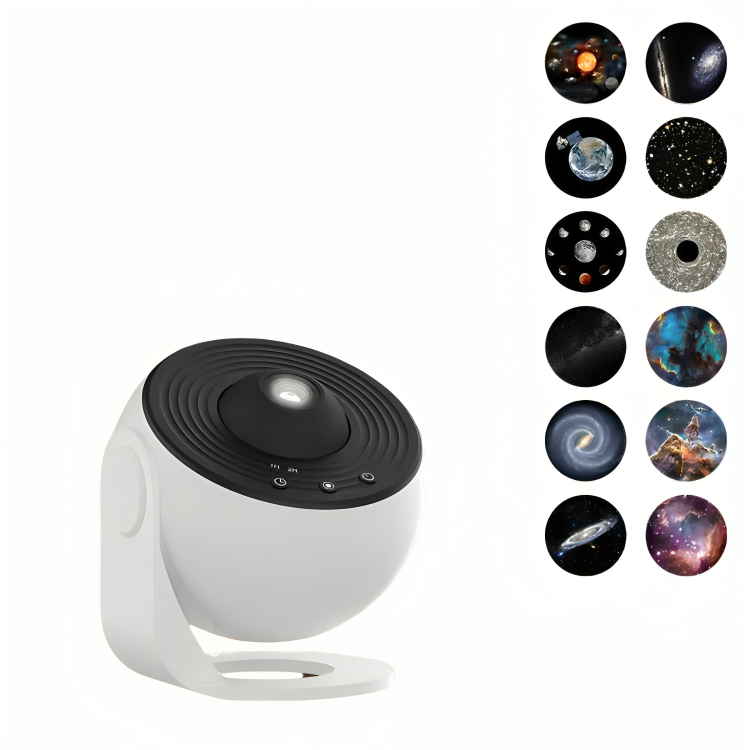 Proiettore di stelle bianco con lenti intercambiabili, immagini di galassie e pianeti. Ideale per decorazioni e relax. Accessorio per casa moderna.