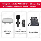 Modulo luce LED per AXNEN-HQ5, microfono wireless per iPhone Lightning e borsa di stoccaggio. Accessori smartphone, illuminazione, audio.