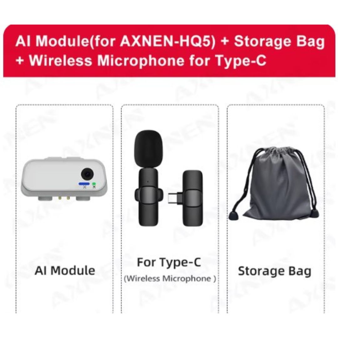 Modulo AI per AXNEN-HQ5 con microfono wireless Type-C e borsa. Accessori audio portatili, compatibili con dispositivi Type-C.