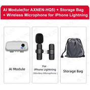 Modulo AI per AXNEN-HQ5, microfono wireless per iPhone Lightning e borsa di stoccaggio. Accessori audio portatili per smartphone.