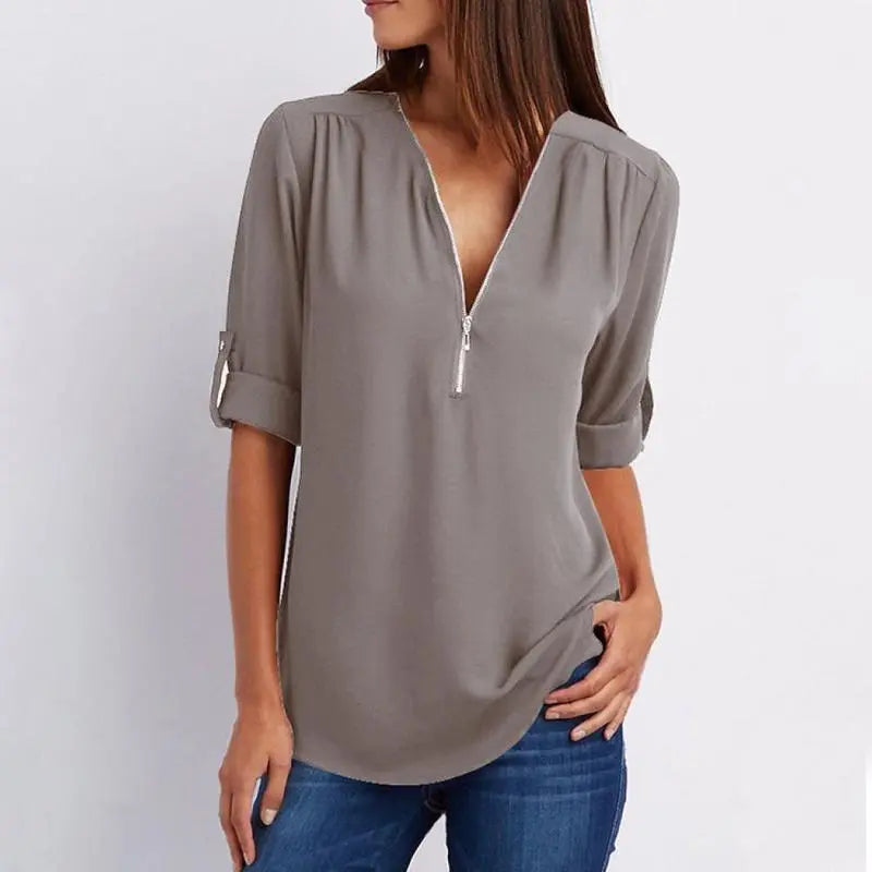 4 arrotolate, scollo a V, stile casual elegante, perfetta per abbigliamento quotidiano e ufficio.