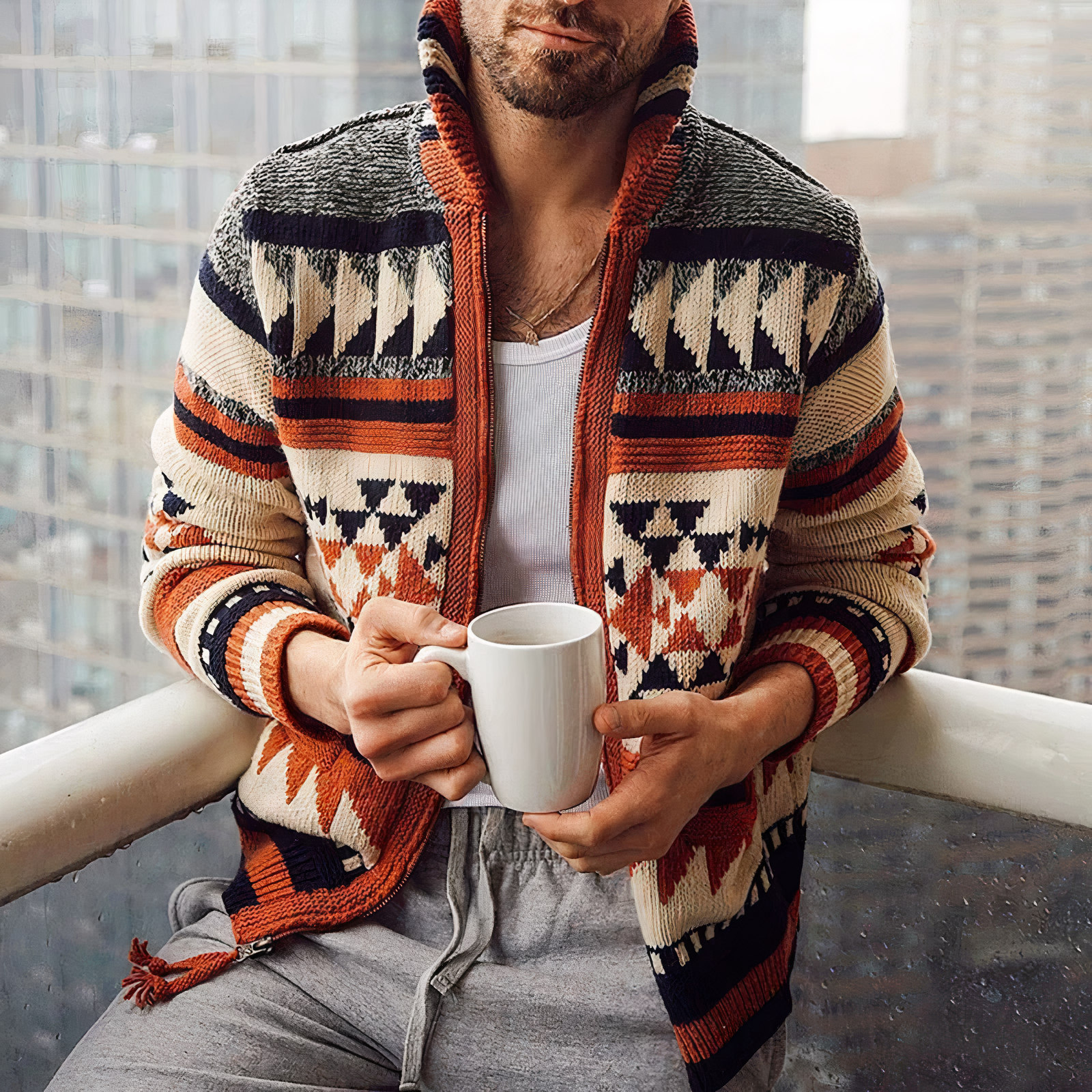 Cardigan Uomo in Maglia Jacquard - Stile Virgil