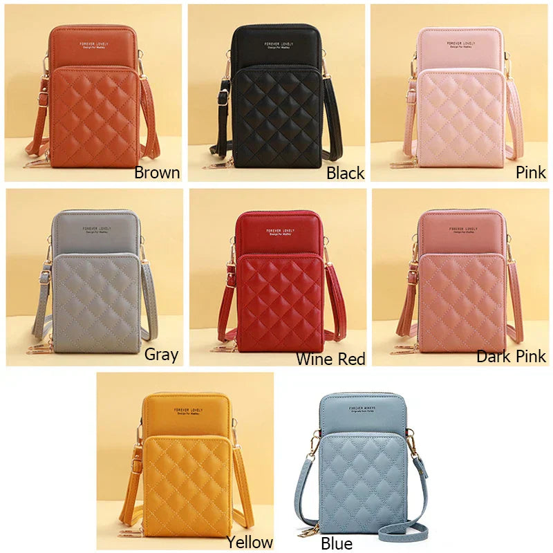Borse a tracolla in pelle trapuntata per donna in vari colori: marrone, nero, rosa, grigio, rosso vino, rosa scuro, giallo, blu. Design elegante e compatto.