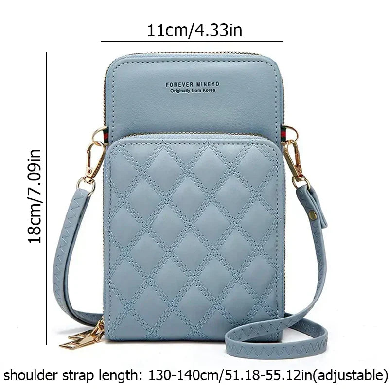 Borsa a tracolla in pelle blu, design trapuntato, dimensioni 11x18 cm, tracolla regolabile 130-140 cm, elegante e pratica per ogni occasione.