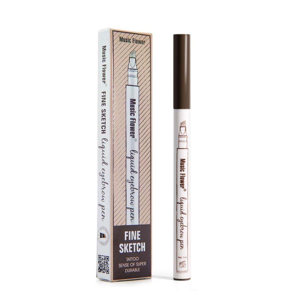 Penna per sopracciglia liquida Music Flower Fine Sketch, marrone, con confezione. Ideale per trucco preciso e duraturo. Accessorio cosmetico popolare.