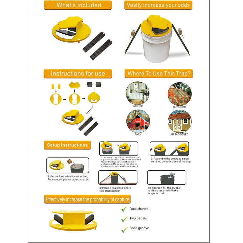 Trappola per topi con coperchio a secchio da 4 pezzi