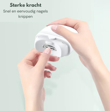 Tagliaunghie elettrico bianco, design ergonomico, facile da usare, ideale per manicure e pedicure, taglio preciso e sicuro, accessorio per la cura delle unghie.