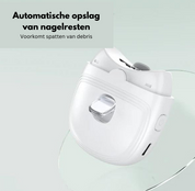 Dispositivo elettrico per manicure bianco, raccoglitore automatico di residui unghie, design moderno, prevenzione schizzi, accessorio bellezza.