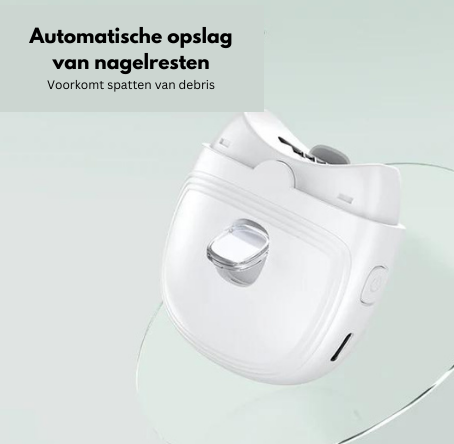 Dispositivo elettrico per manicure bianco, raccoglitore automatico di residui unghie, design moderno, prevenzione schizzi, accessorio bellezza.