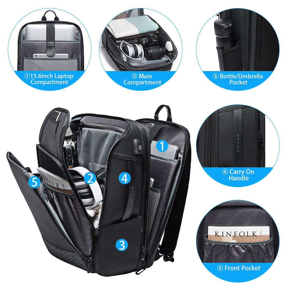Zaini da viaggio BANGE, zaino da viaggio per il weekend, zaino impermeabile da uomo per laptop da 15,6 pollici 2