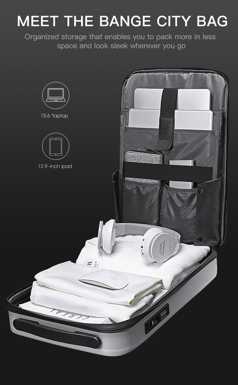 Zaino antifurto BANGE Tech con guscio rigido, lucchetto TSA e porta di ricarica USB 7