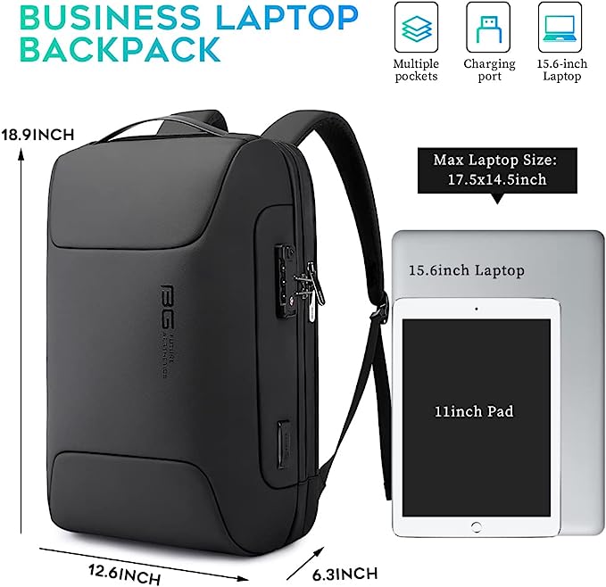 Zaino antifurto BANGE con porta di ricarica USB, zaino da lavoro leggero per uomo e donna 3