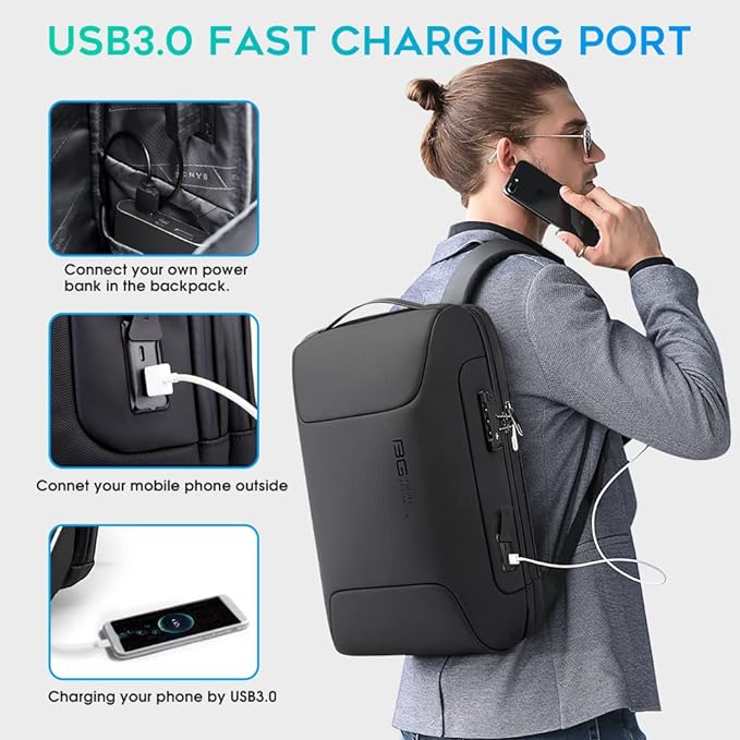 Zaino antifurto BANGE con porta di ricarica USB, zaino da lavoro leggero per uomo e donna 4