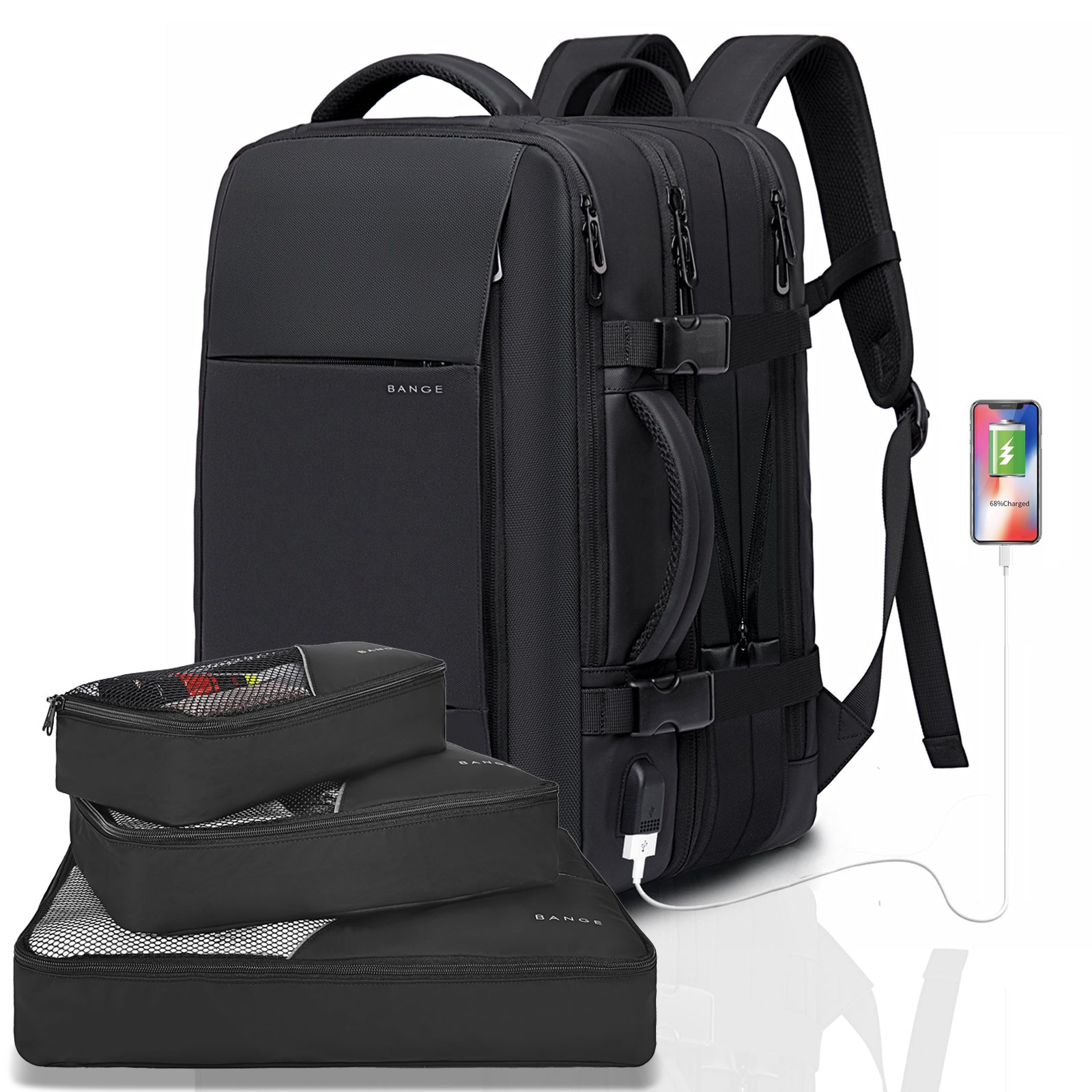 Zaino da viaggio BANGE da 35-45 litri, zaino da viaggio, borsone convertibile resistente, adatto a laptop da 17,3 pollici, per uomini e donne 0