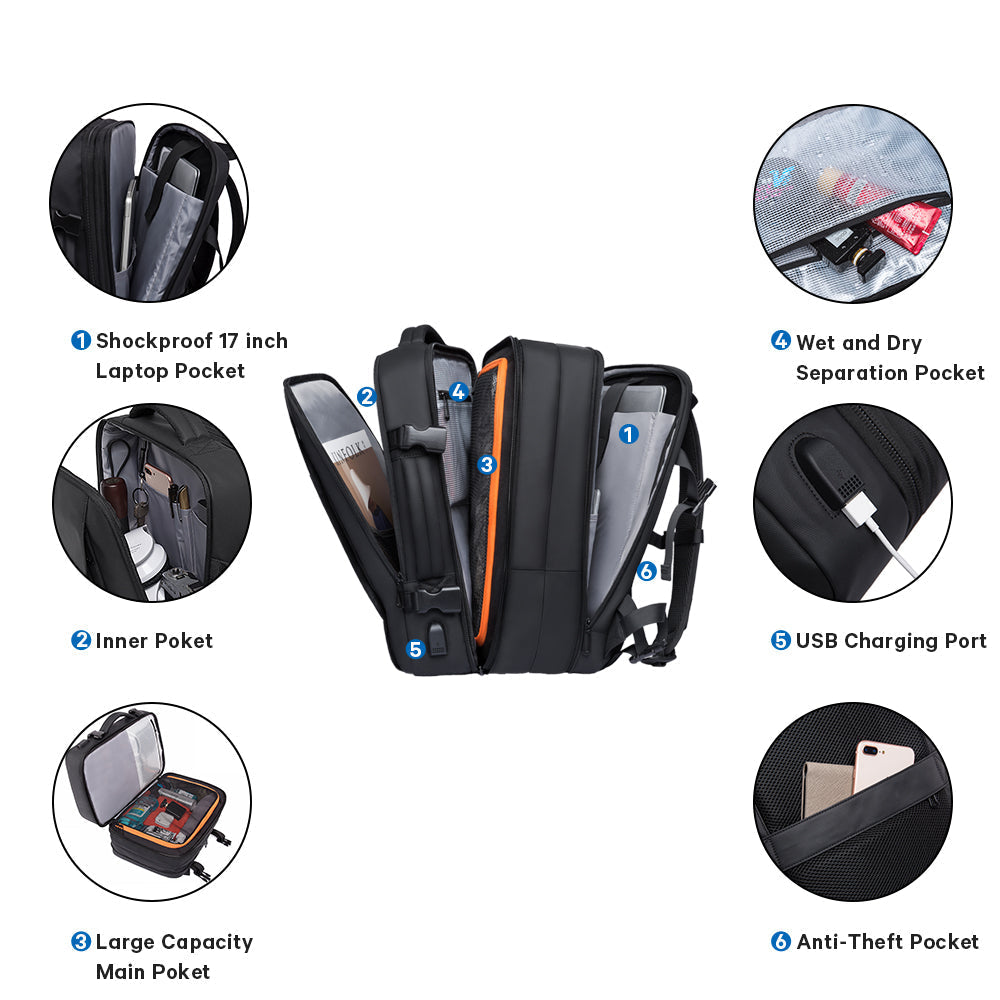 Zaino da viaggio BANGE da 45 litri, zaino da viaggio con bagaglio a mano, borsa da viaggio convertibile resistente, adatto a laptop da 17,3 pollici, per uomini e donne 1