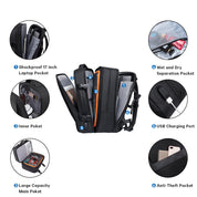 Zaino da viaggio BANGE da 45 litri, zaino da viaggio con bagaglio a mano, borsa da viaggio convertibile resistente, adatto a laptop da 17,3 pollici, per uomini e donne 1