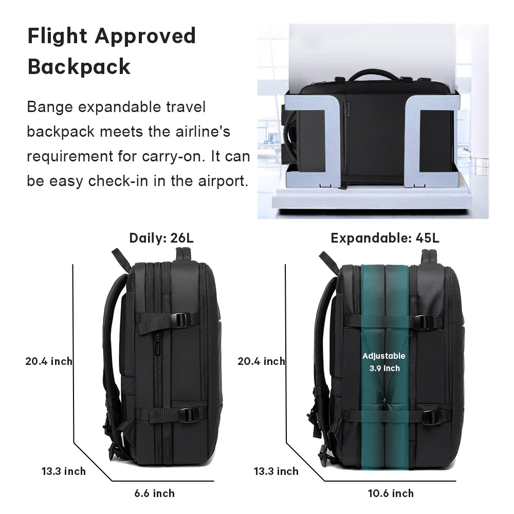 Zaino da viaggio BANGE da 45 litri, zaino da viaggio con bagaglio a mano, borsa da viaggio convertibile resistente, adatto a laptop da 17,3 pollici, per uomini e donne 3