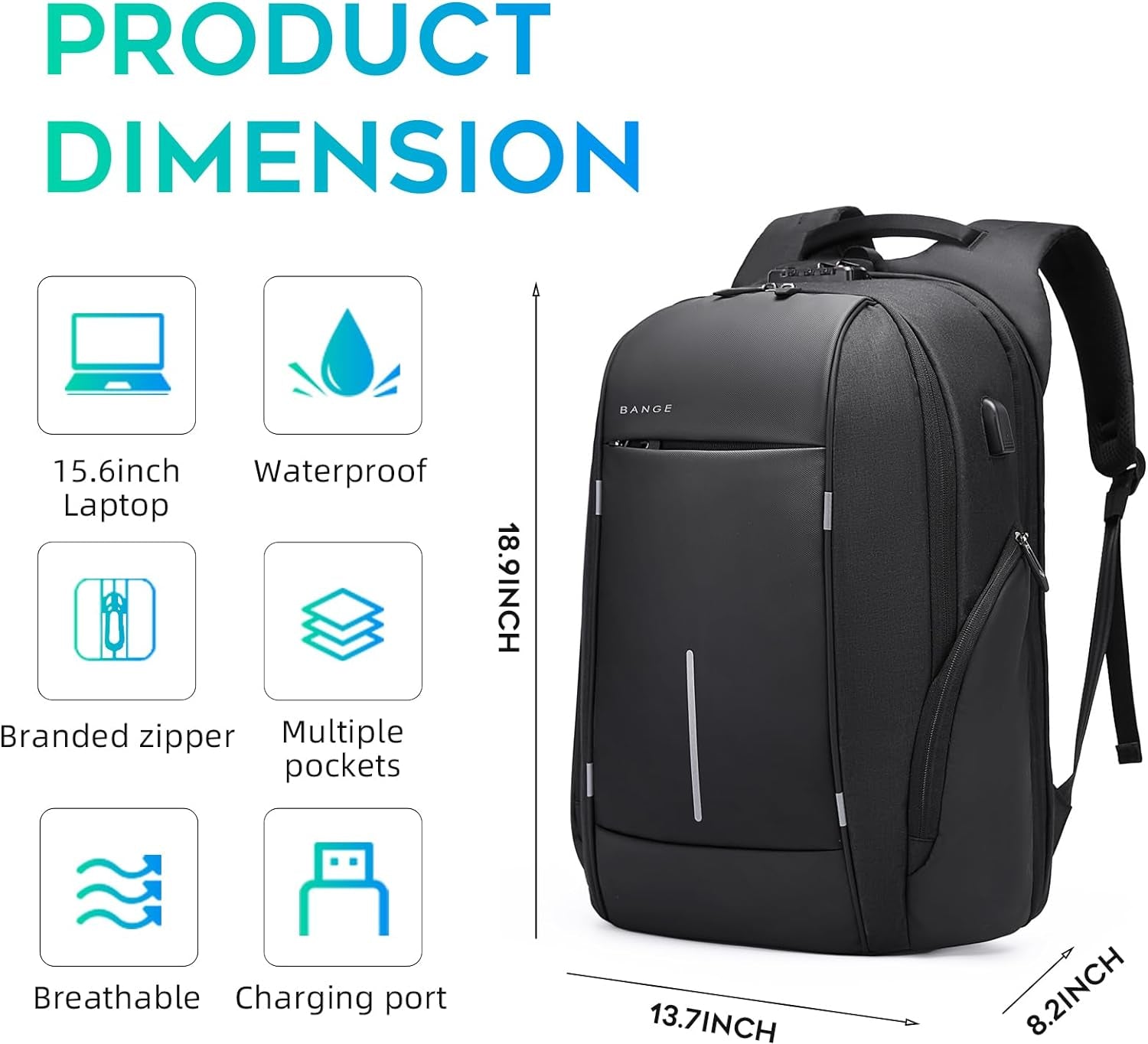 Zaino da viaggio leggero BANGE, zaino per laptop da 15,6 pollici, zaini da lavoro alla moda per l'uso quotidiano per uomini e donne 4
