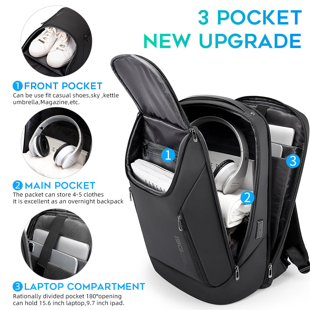 Zaino impermeabile BANGE Business adatto per laptop da 15,6 pollici con ricarica USB 2