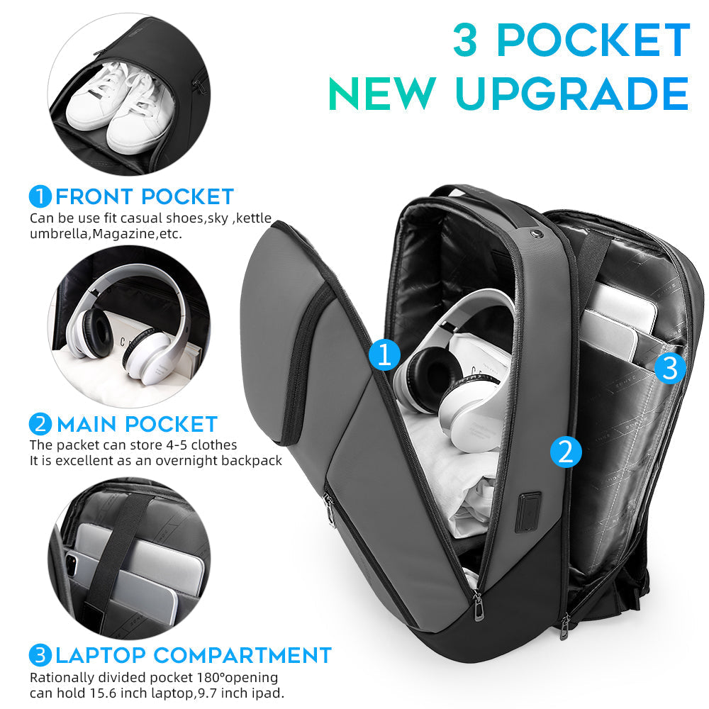 Zaino impermeabile BANGE Business adatto per laptop da 15,6 pollici con ricarica USB 8
