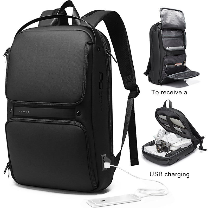 Zaino impermeabile sottile alla moda BANGE per laptop da uomo, adatto a 15,6 pollici 0