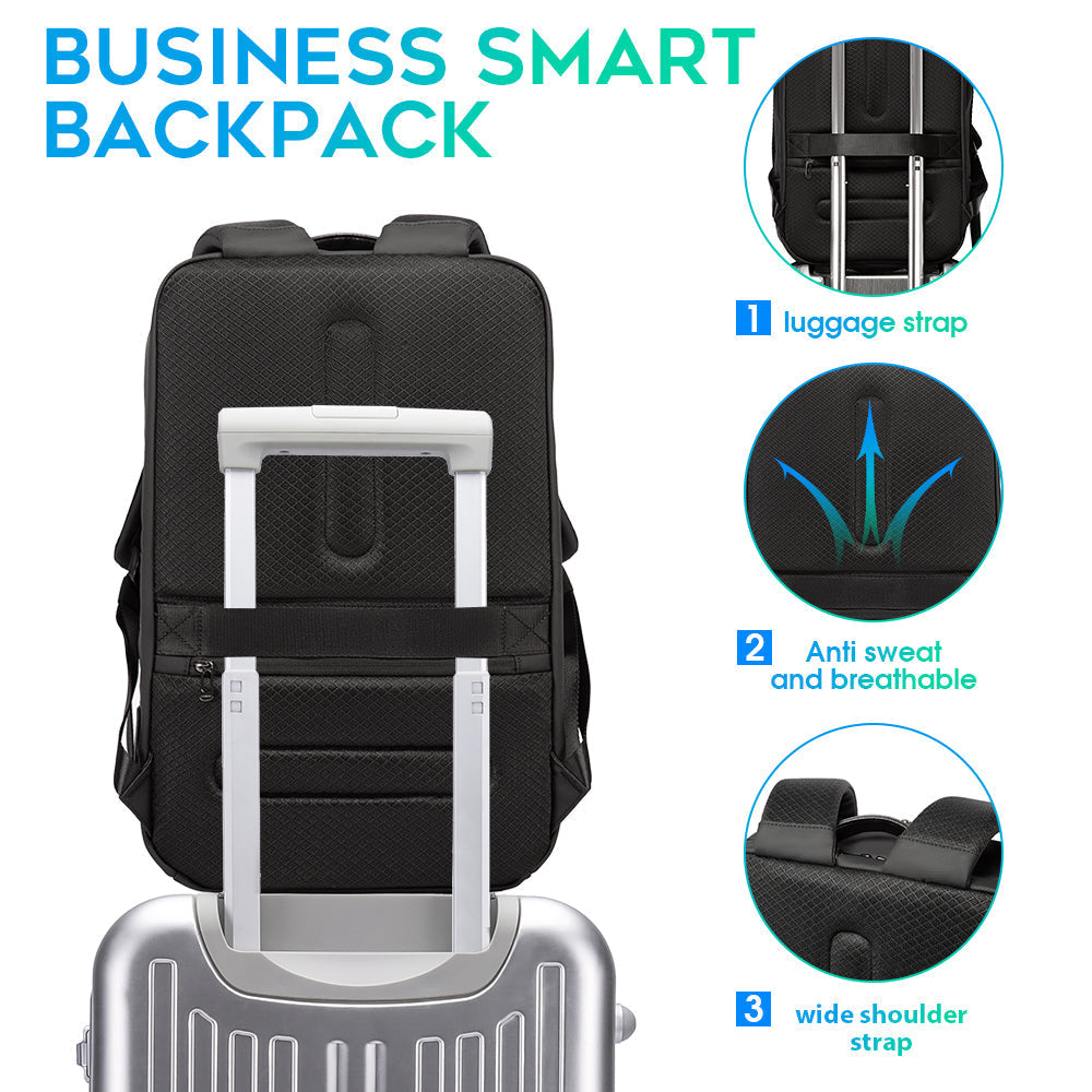 Zaino per laptop BANGE Smart Business, impermeabile, adatto a laptop da 15,6-17,3 pollici con porta di ricarica USB 3.0 per uomini e donne 1
