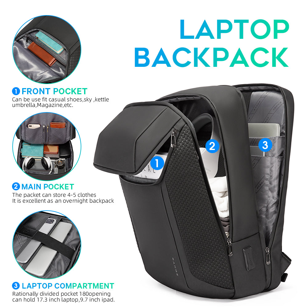 Zaino per laptop BANGE Smart Business, impermeabile, adatto a laptop da 15,6-17,3 pollici con porta di ricarica USB 3.0 per uomini e donne 2