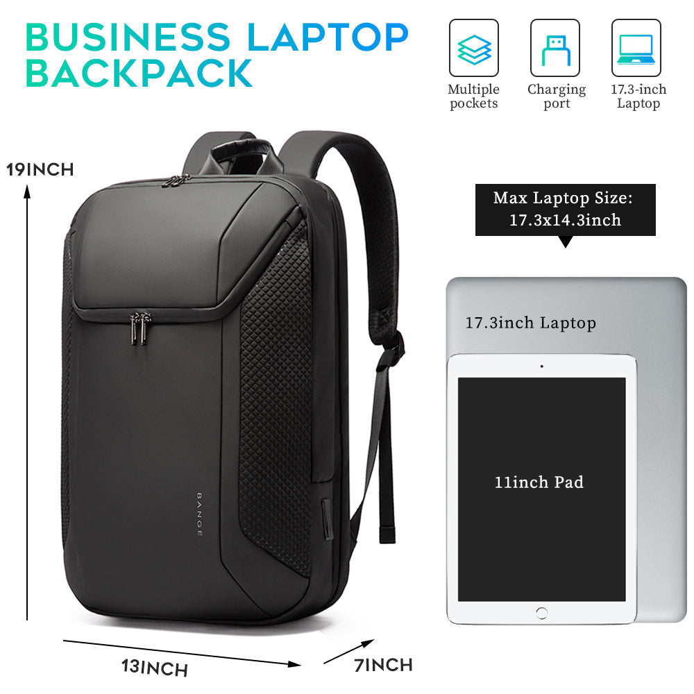 Zaino per laptop BANGE Smart Business, impermeabile, adatto a laptop da 15,6-17,3 pollici con porta di ricarica USB 3.0 per uomini e donne 4