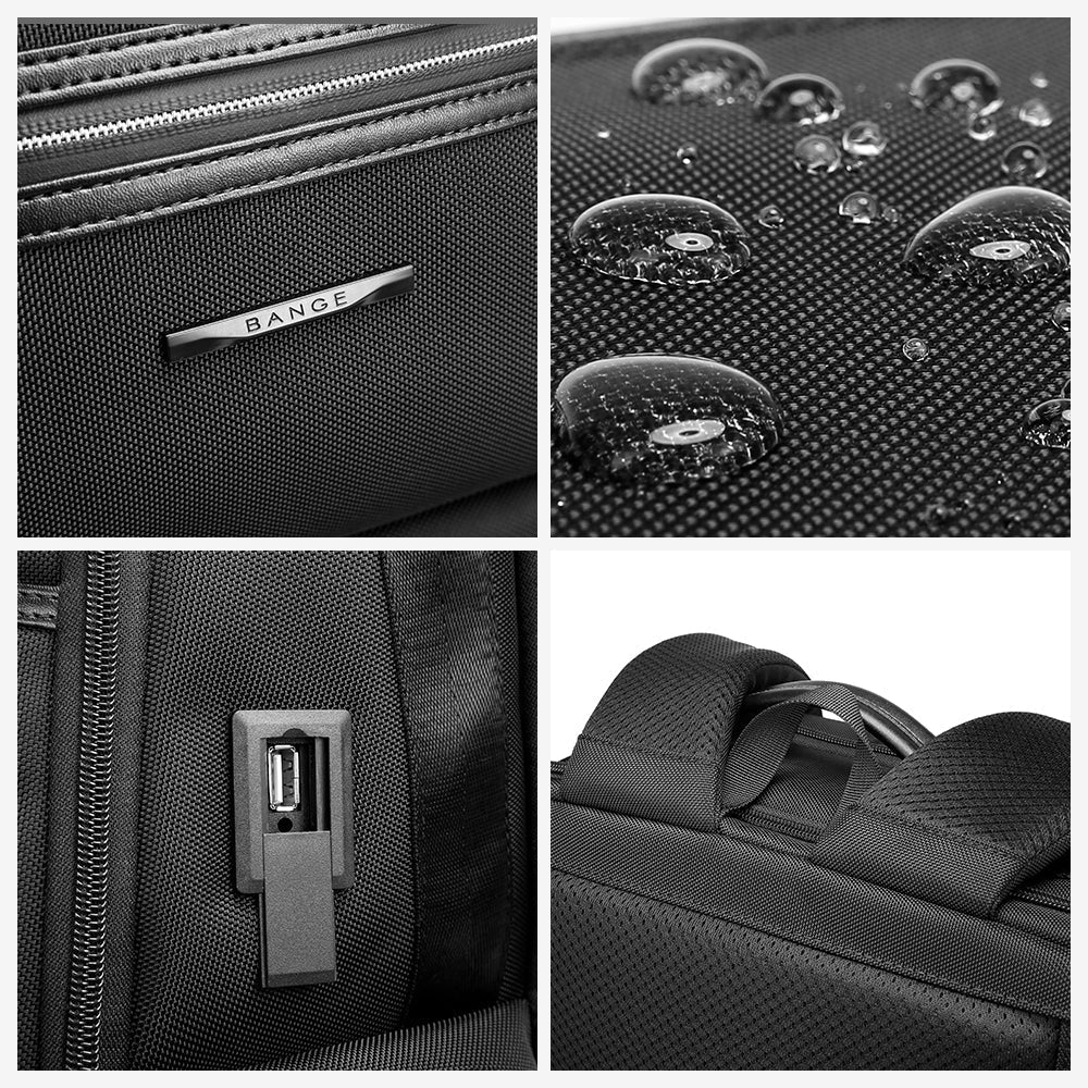 Zaino per laptop BANGE da uomo, zaini da viaggio d'affari con porta di ricarica USB, zaino da viaggio per il weekend 5