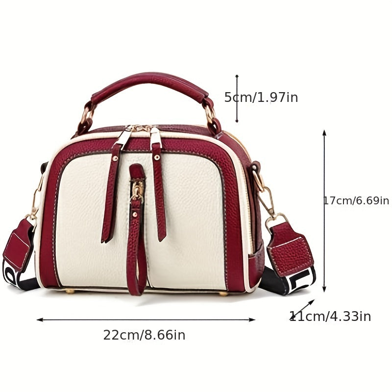 Borsa a tracolla donna in pelle bicolore bianca e rossa, dimensioni 22x11x17 cm, con manico superiore e tracolla regolabile.