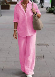 Livia - Elegantissimo Completo in Cotone: Camicia e Pantaloni Abbinati!