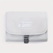 Borsa da viaggio grigia con chiusura a fibbia, scritta "Top player Together". Ideale per viaggi a lungo termine. Design compatto e funzionale.