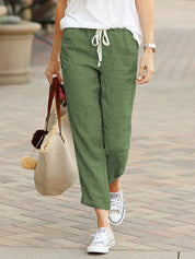  Pantaloni di lino femminile - vestito rilassato - vita coulisse - abbigliamento casual a tutta lunghezza-5