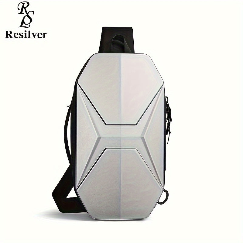 Zaino antifurto Resilver, design geometrico, colore bianco, con cerniere nascoste e spallacci regolabili. Ideale per viaggi e sicurezza urbana.