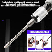 Adattatore trapano elettrico a percussione, installazione rapida, conversione chiave inglese, punta elicoidale in metallo, utensile fai-da-te.
