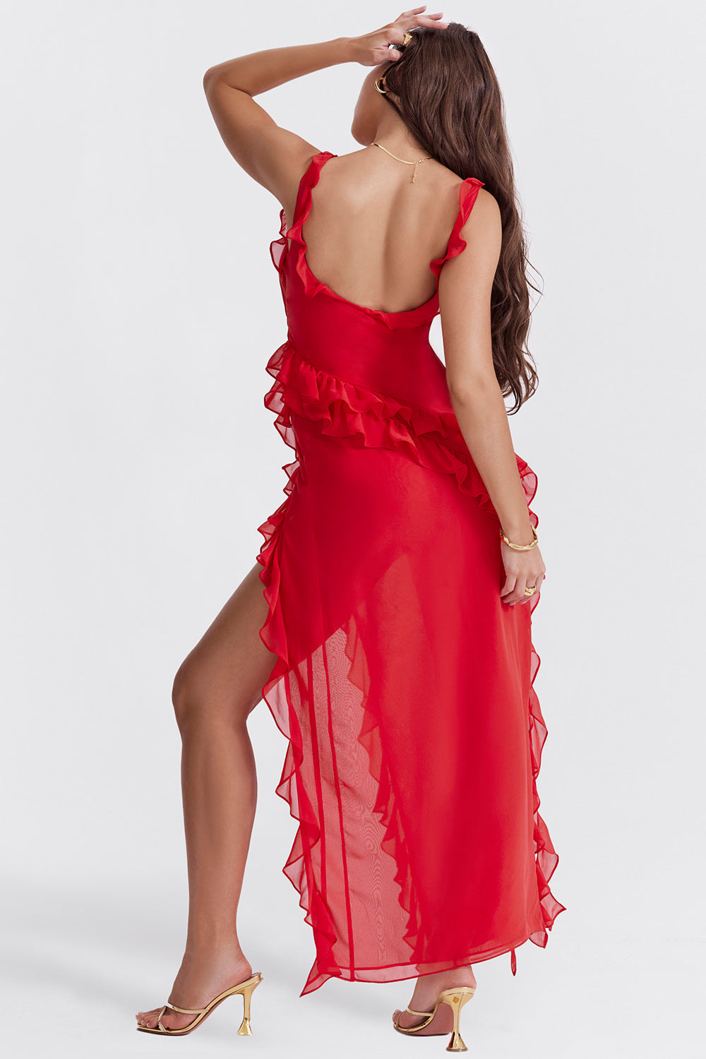 Elegantissimo Vestito Lungo Giorgia con Volant e Sottile Apertura