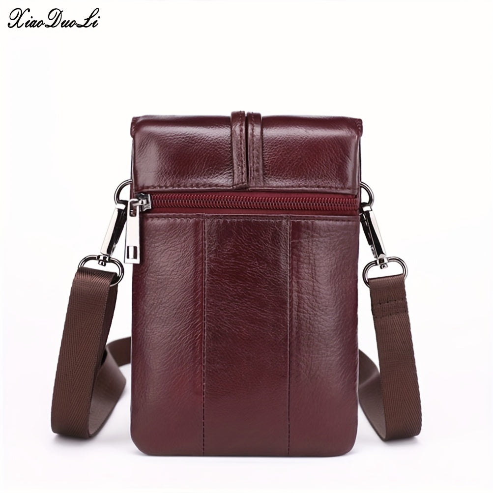 Borsa a tracolla in pelle marrone, design compatto con cerniera frontale e tracolla regolabile. Ideale per uomo, moda casual ed elegante.
