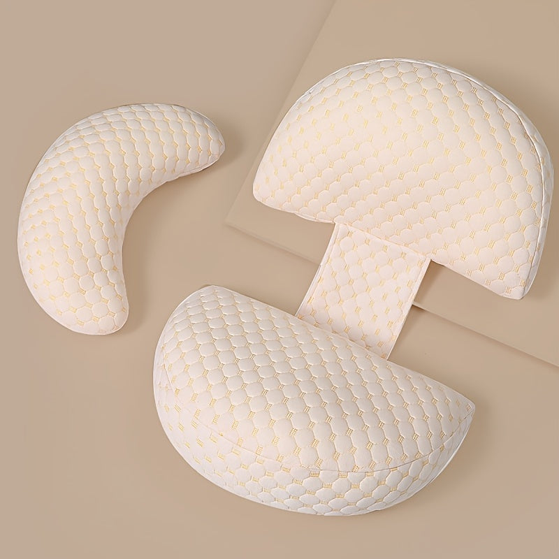 Cuscino ergonomico per sedia, supporto lombare e cervicale, design a nido d'ape, colore beige, ideale per ufficio e casa, comfort e postura corretta.