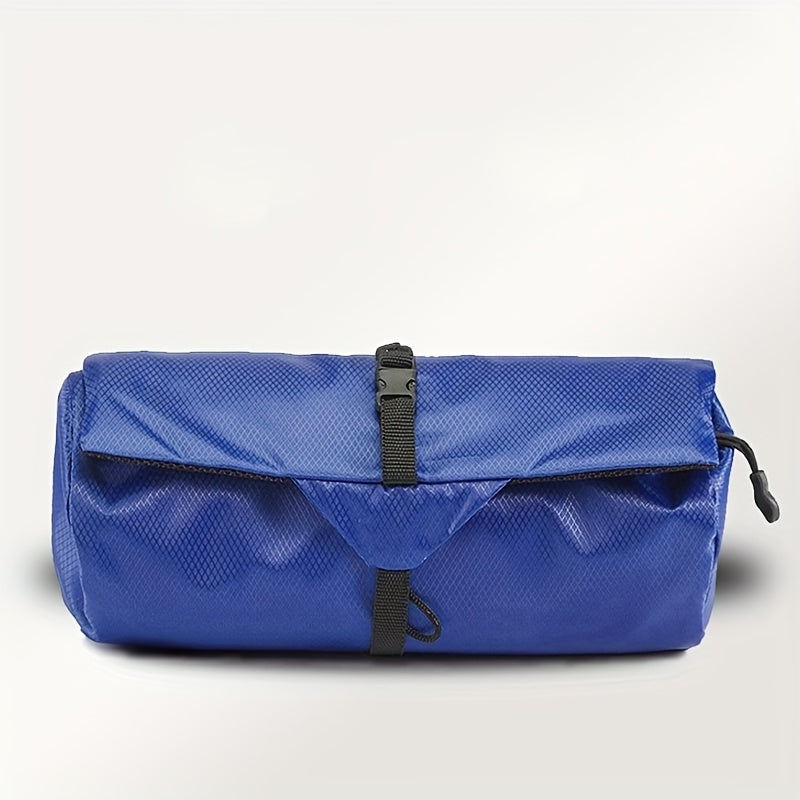 Borsa organizer da viaggio blu, pieghevole, con chiusura a fibbia. Ideale per accessori, resistente e compatta. Perfetta per viaggi e campeggio.