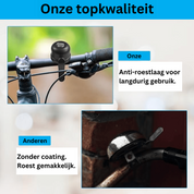 Campanello per bicicletta nero su manubrio, con rivestimento anti-ruggine per uso duraturo. Confronto con campanello arrugginito senza rivestimento.