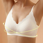 Reggiseno senza cuciture bianco, design a V profonda, tessuto a coste, supporto confortevole, ideale per uso quotidiano. Lingerie donna elegante.